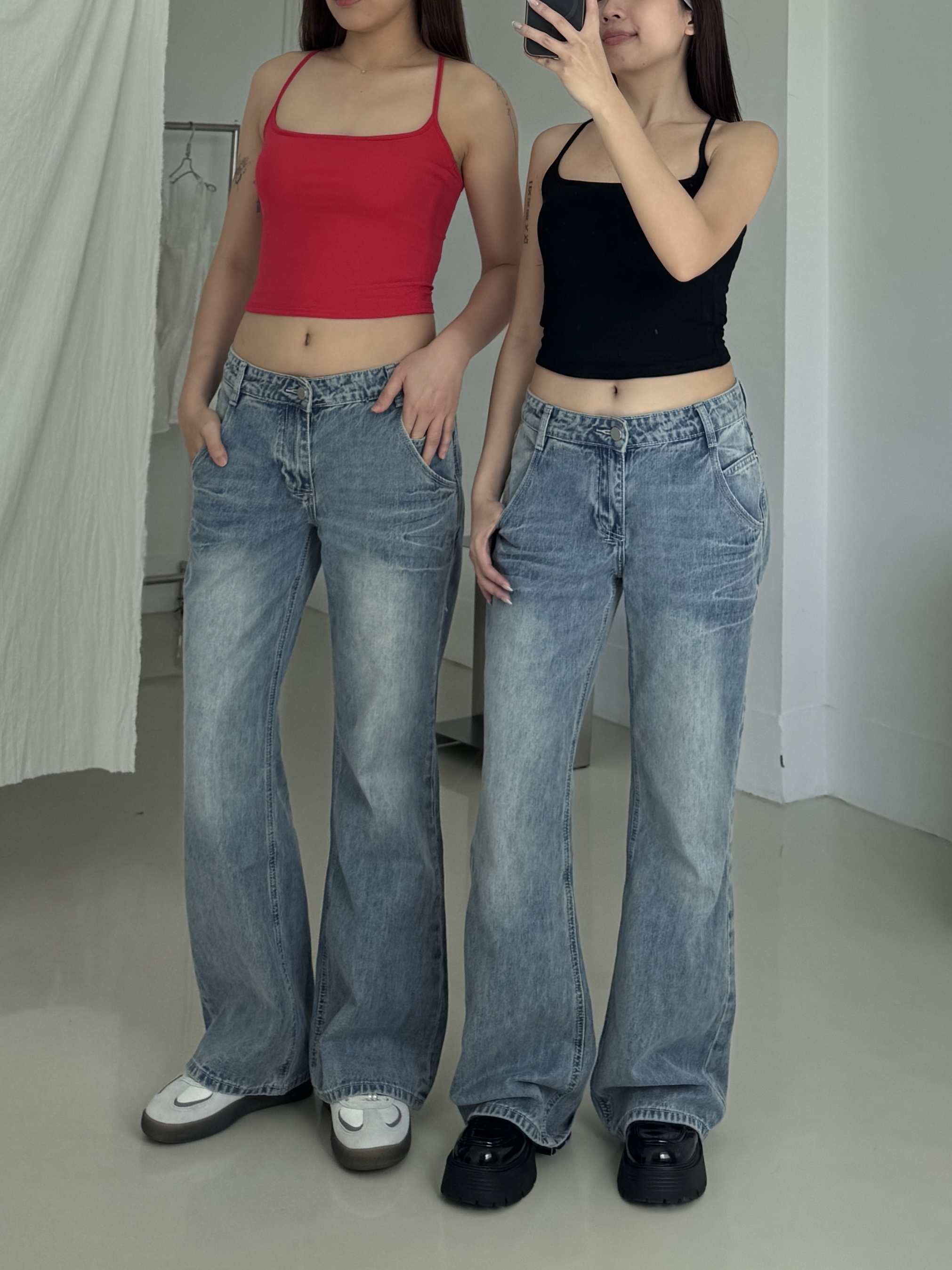 自留🧚‍♂️歐美水洗低腰直筒牛仔褲