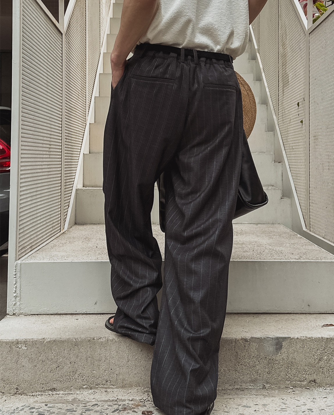 前開褶皺直條紋西裝褲