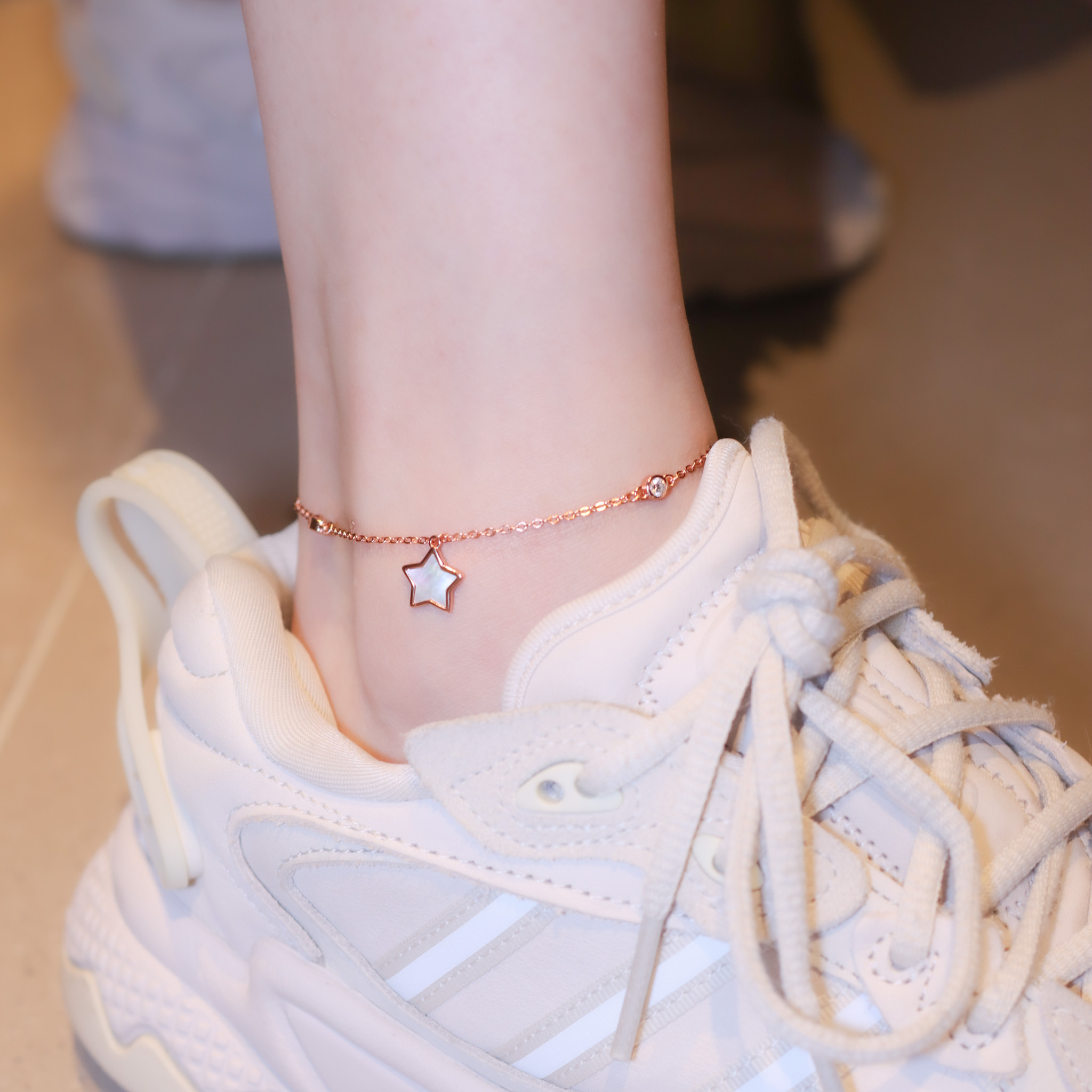 | 925純銀・ 厚鍍玫瑰金 | 純潔星動腳鏈 | AN0127 |