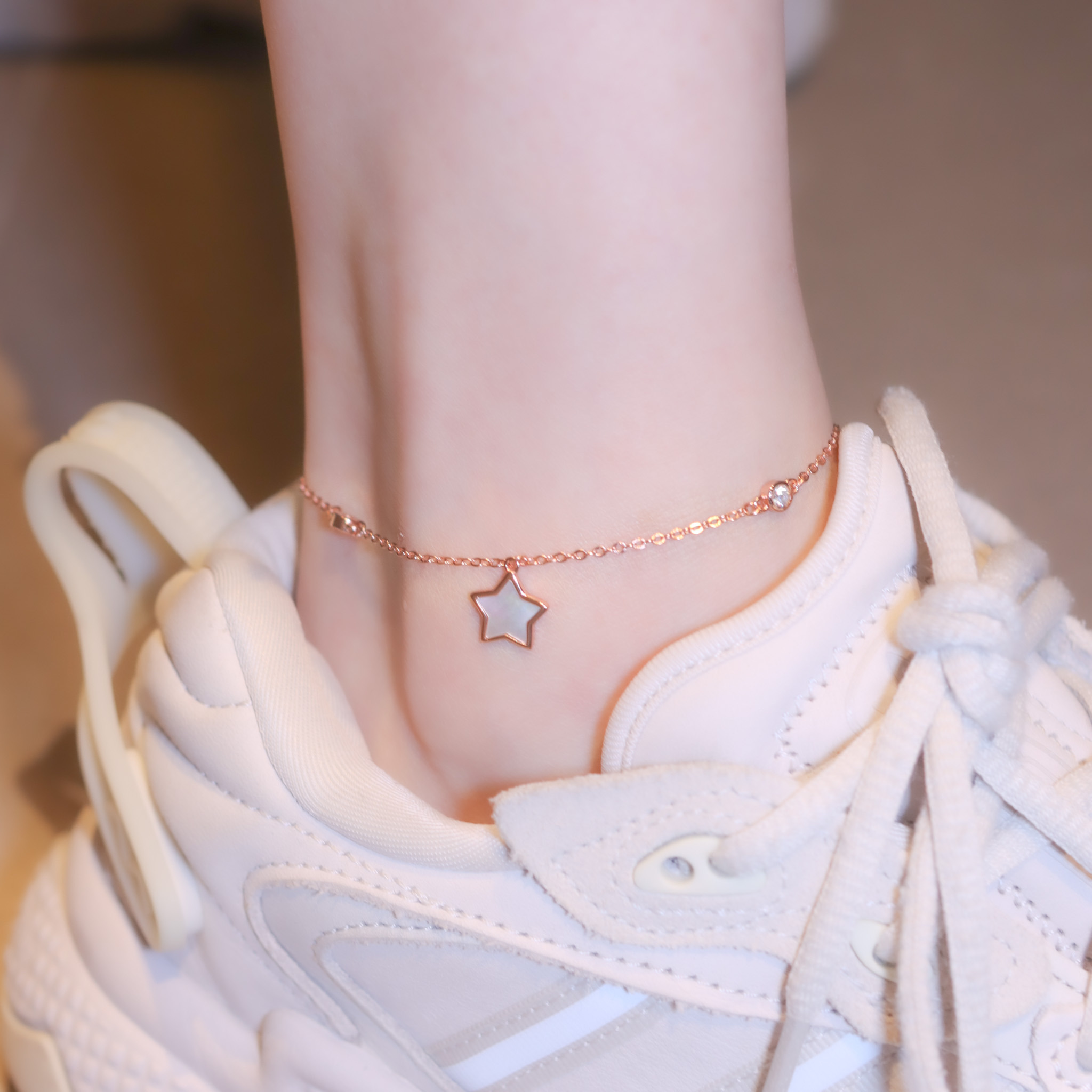 | 925純銀・ 厚鍍玫瑰金 | 純潔星動腳鏈 | AN0127 |