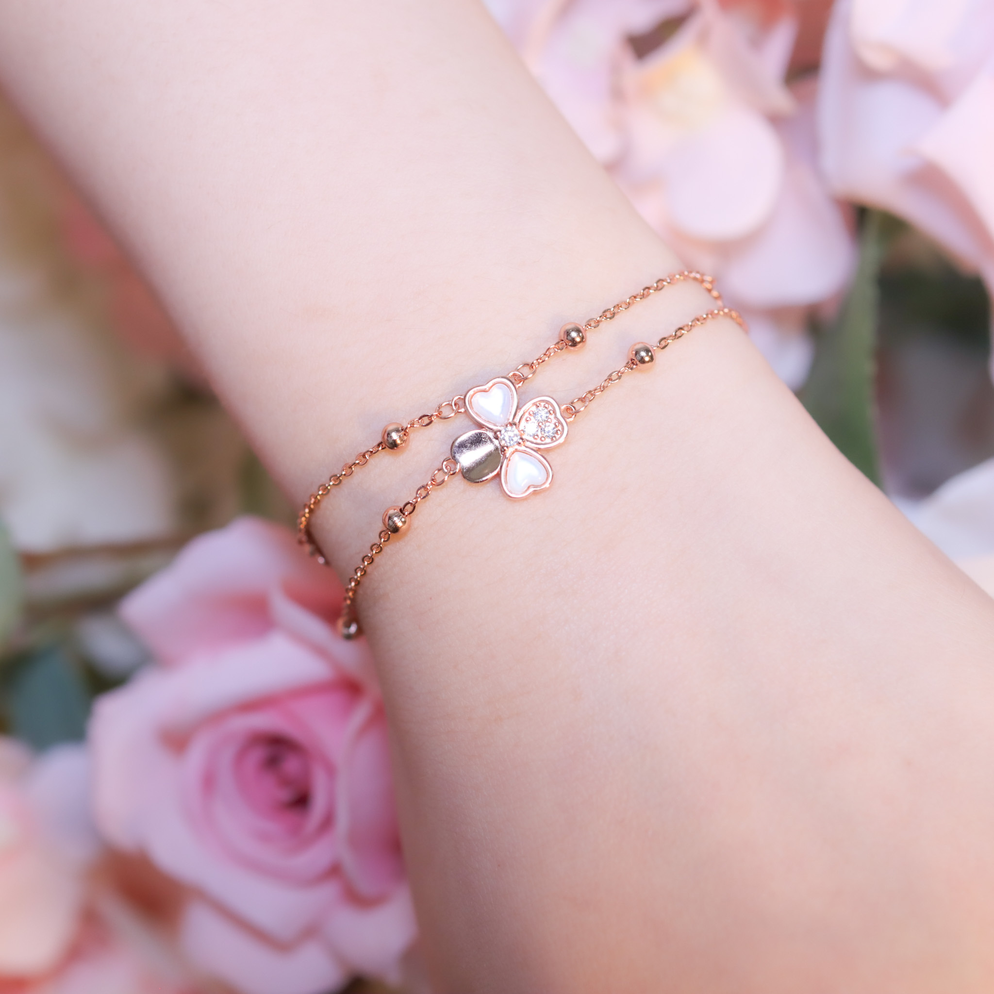 | 925純銀・厚鍍玫瑰金 | 幸福瀰漫雙層手鏈 | BR1330 |