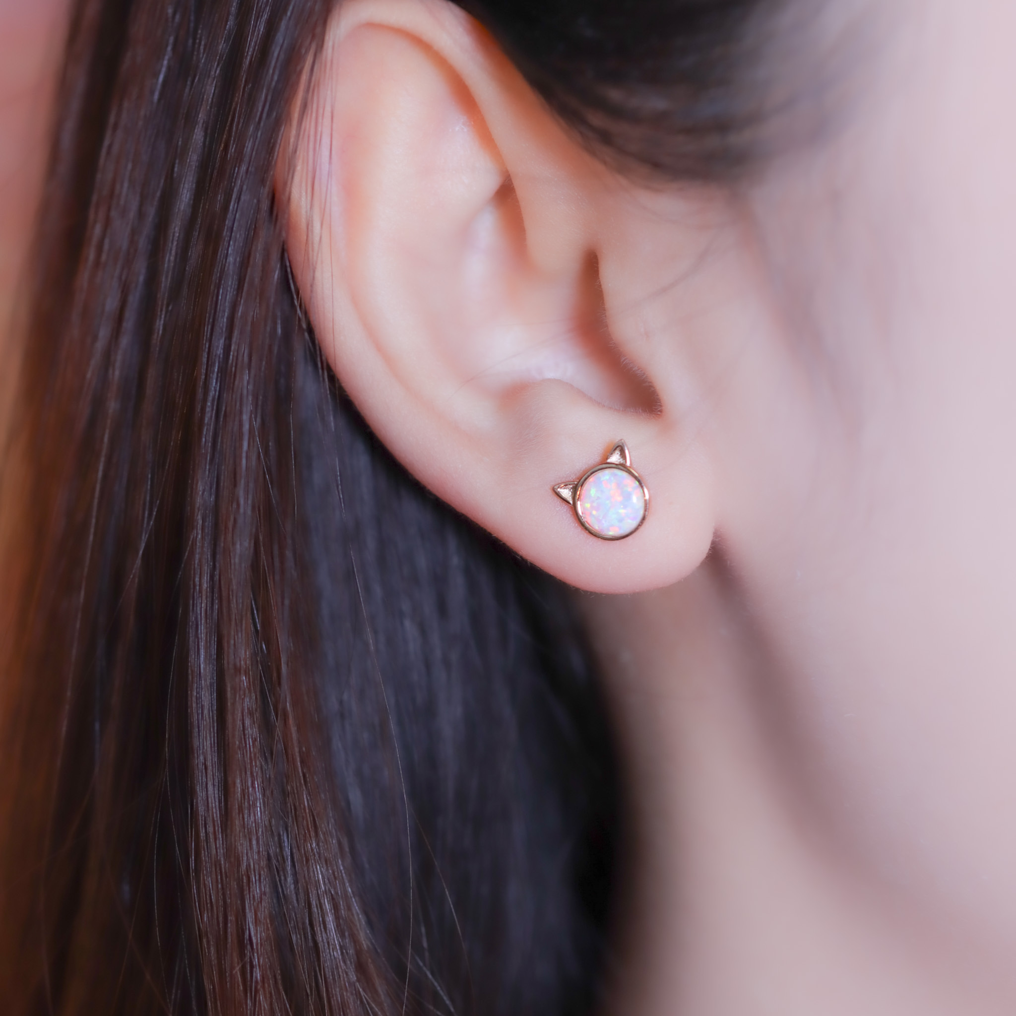 | 925純銀・厚鍍白金・ 厚鍍玫瑰金 | 小喵趣耳環 (銀/玫瑰金) | EA0972 |