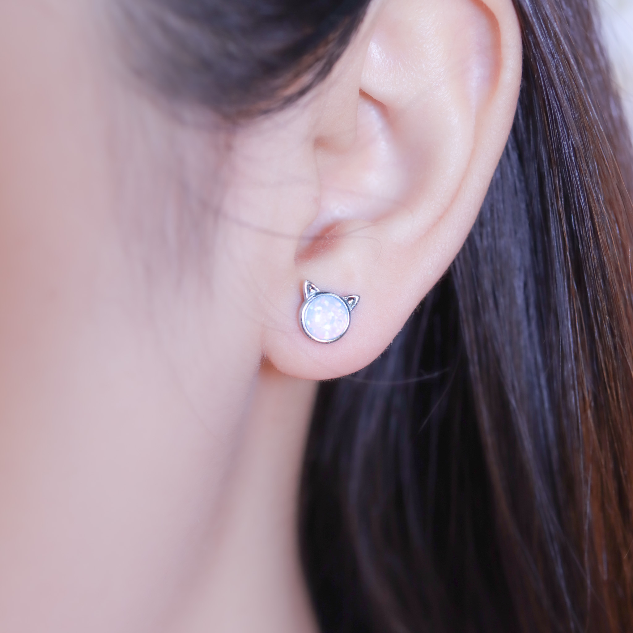 | 925純銀・厚鍍白金・ 厚鍍玫瑰金 | 小喵趣耳環 (銀/玫瑰金) | EA0972 |