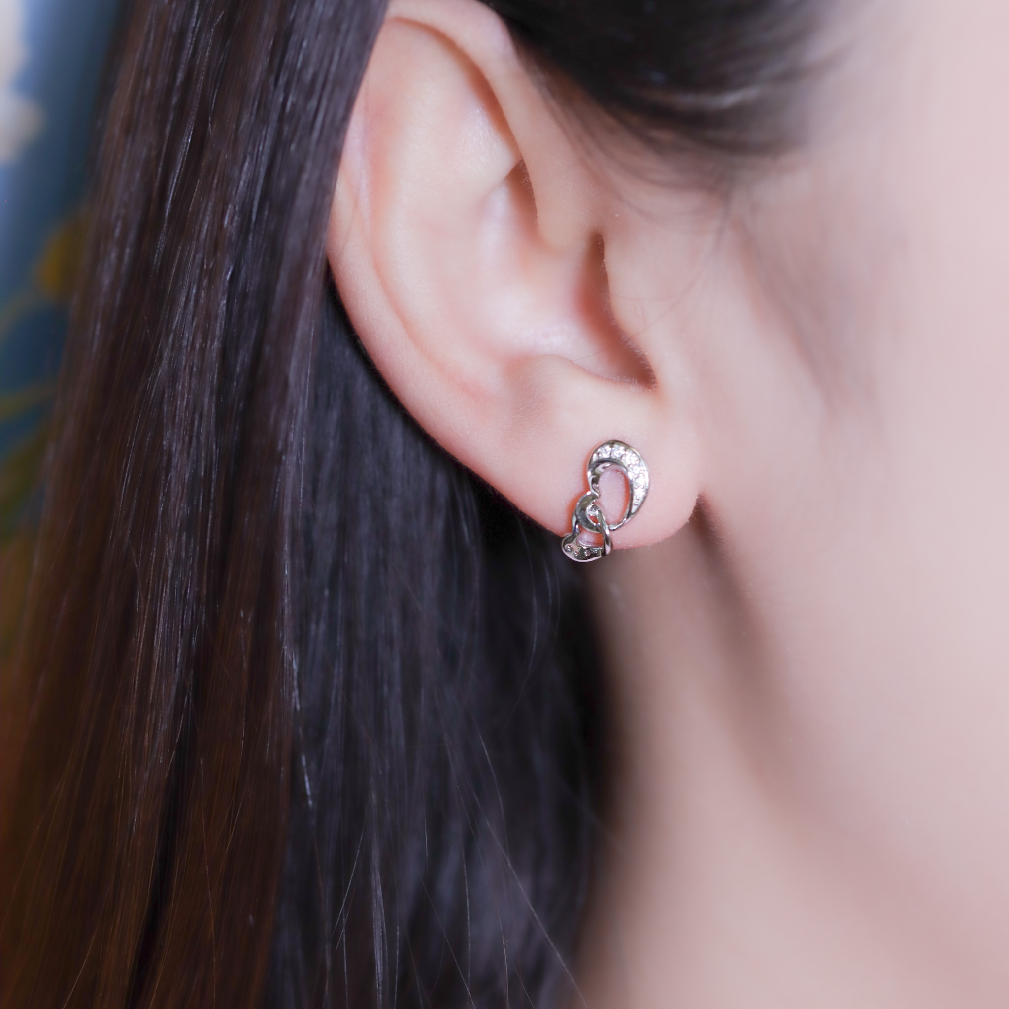 | 925純銀・厚鍍白金・ 厚鍍玫瑰金 | 一心不分開耳環 (銀/玫瑰金) | EA0979 |