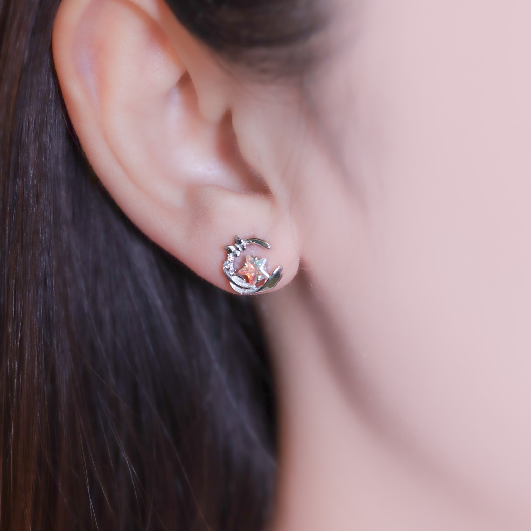 | 925純銀・白金・玫瑰金 | 夜空花願耳環 (銀/玫瑰金) | EA0969 |