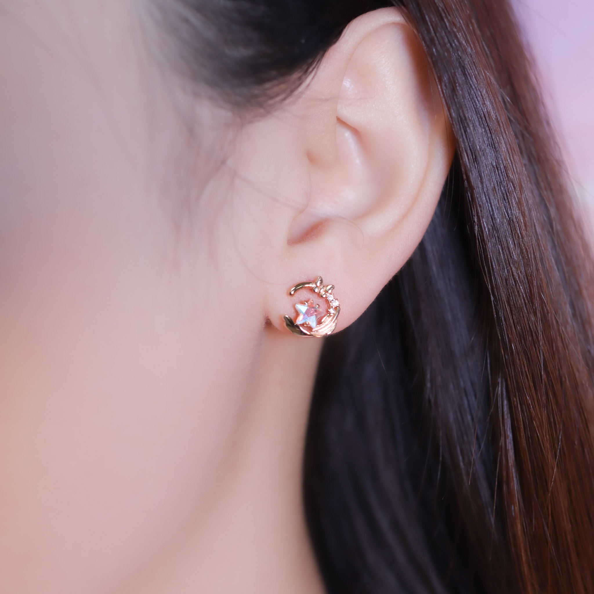 | 925純銀・白金・玫瑰金 | 夜空花願耳環 (銀/玫瑰金) | EA0969 |