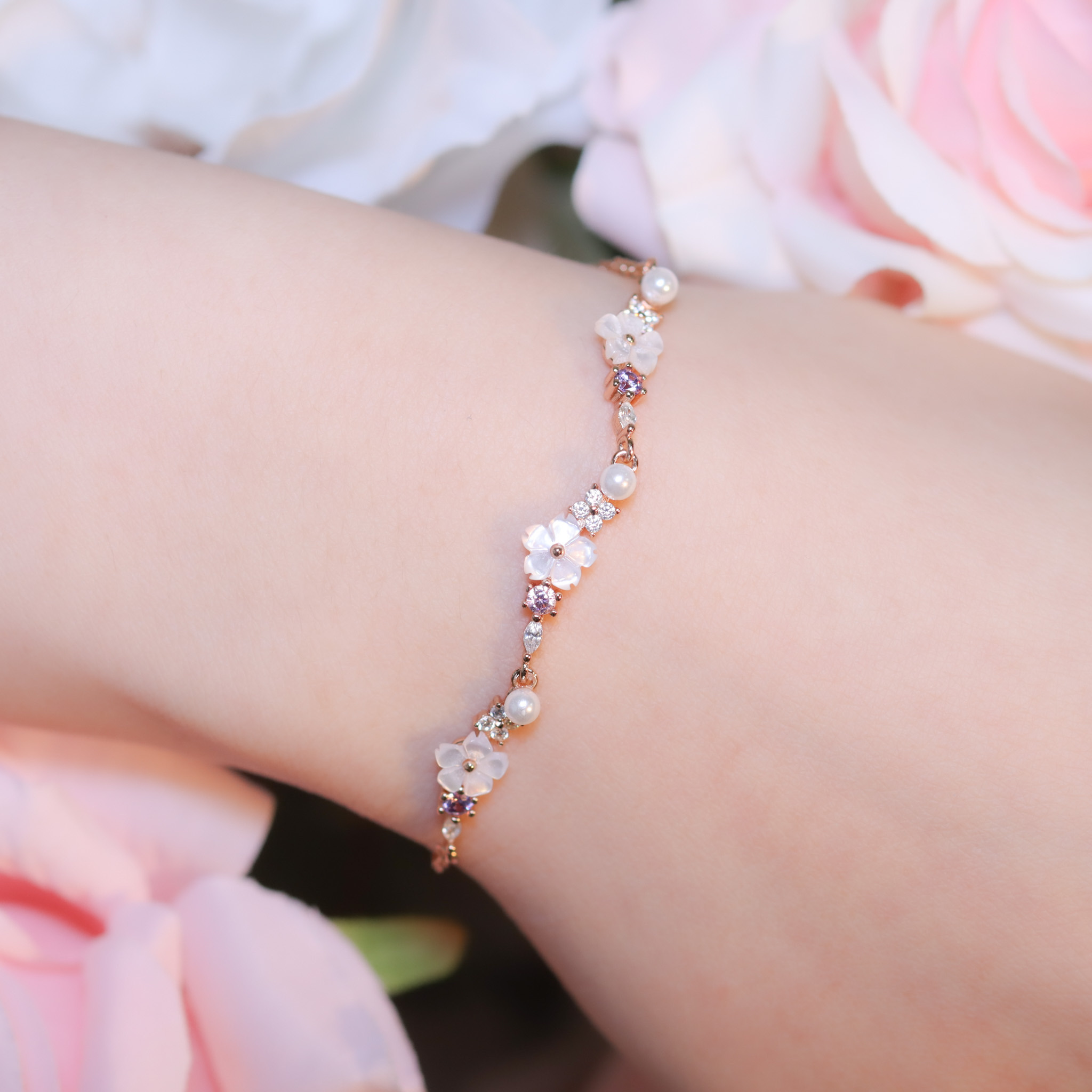 | 925純銀・白金・玫瑰金 | 花枝甜蜜手鏈 | BR1140 |