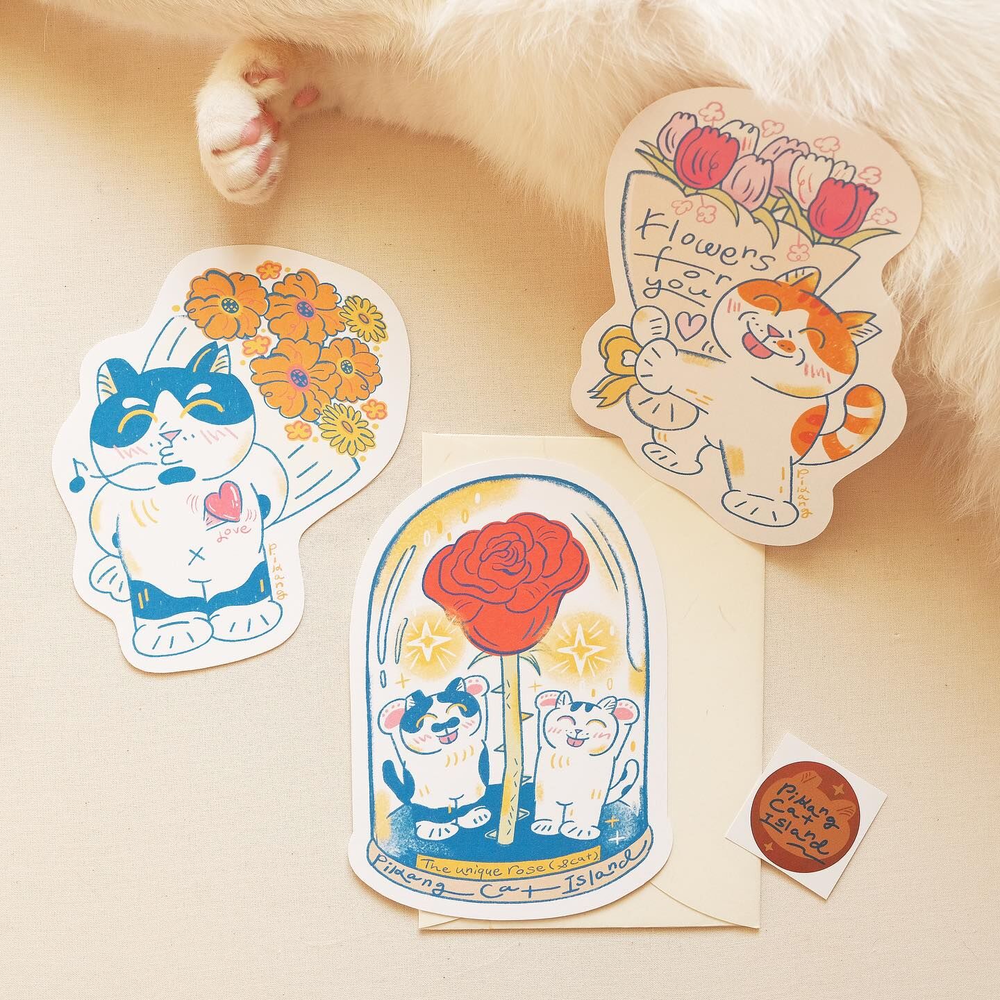 送你一束花 貓與花卡片 祝福卡｜皮康