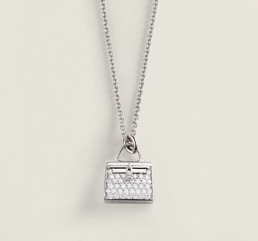 HERMES 18K WHITE GOLD KELLY NECKLACE WITH DIA  頸鏈18k白金 KELLY 滿鑽頸鏈