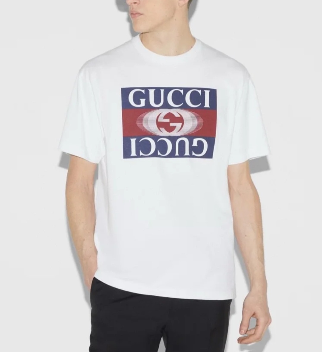 GG 白色 藍紅方形Logo Tee 成人款