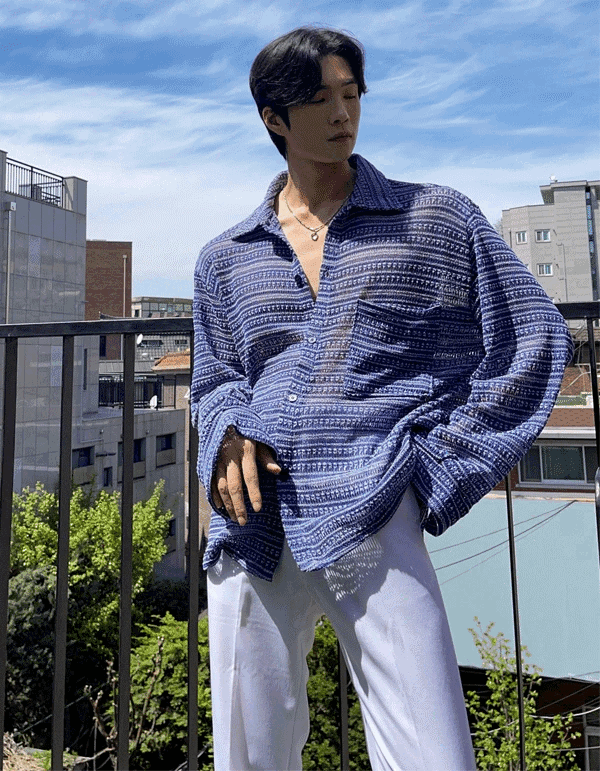 民族風針織透視襯衫