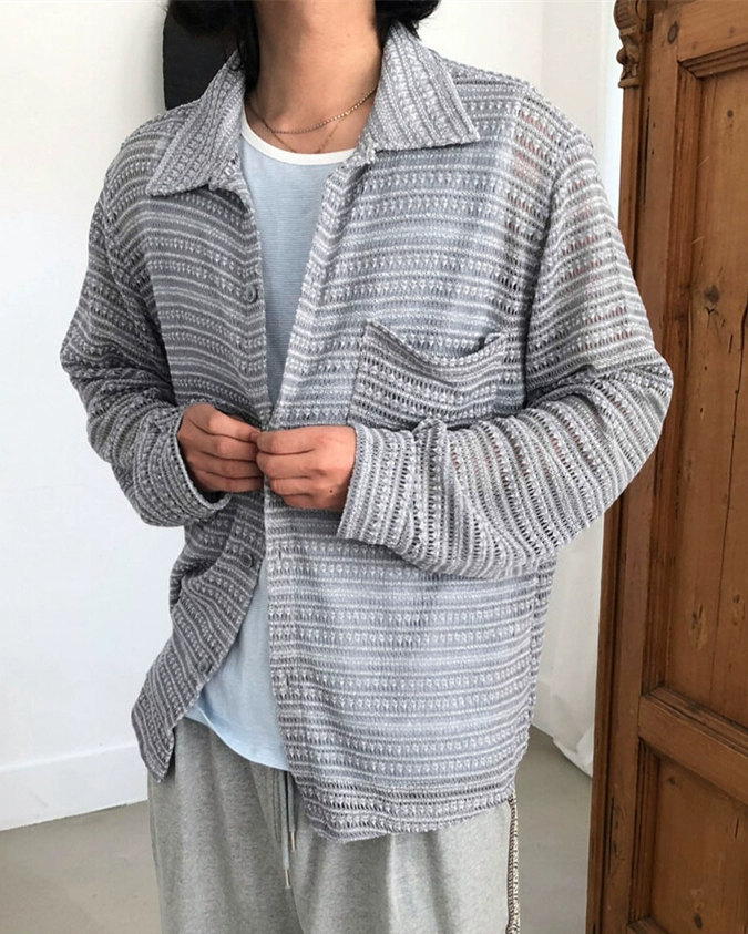 民族風針織透視襯衫