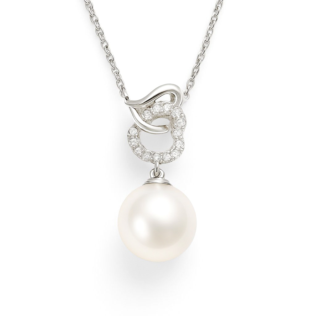 18K白金天然鑽石 Akoya 珍珠吊墜