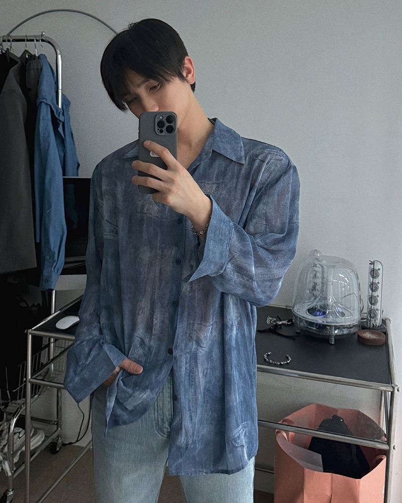 比弗雪紡長袖襯衫