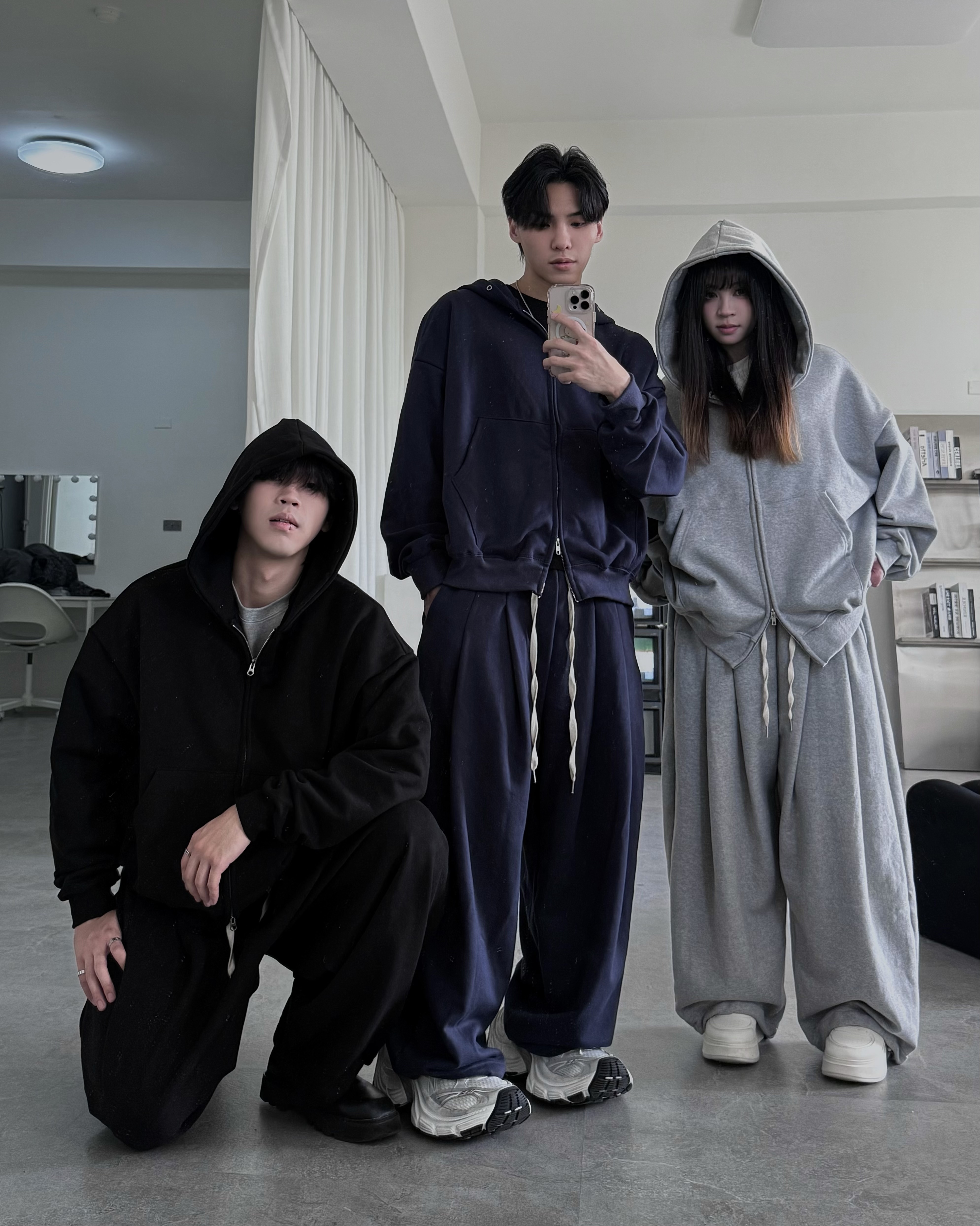 𝐇·𝐓·𝐒 韓國 TXT 崔然竣同款 素面 慵懶 低飽和 連帽外套 棉褲 套裝