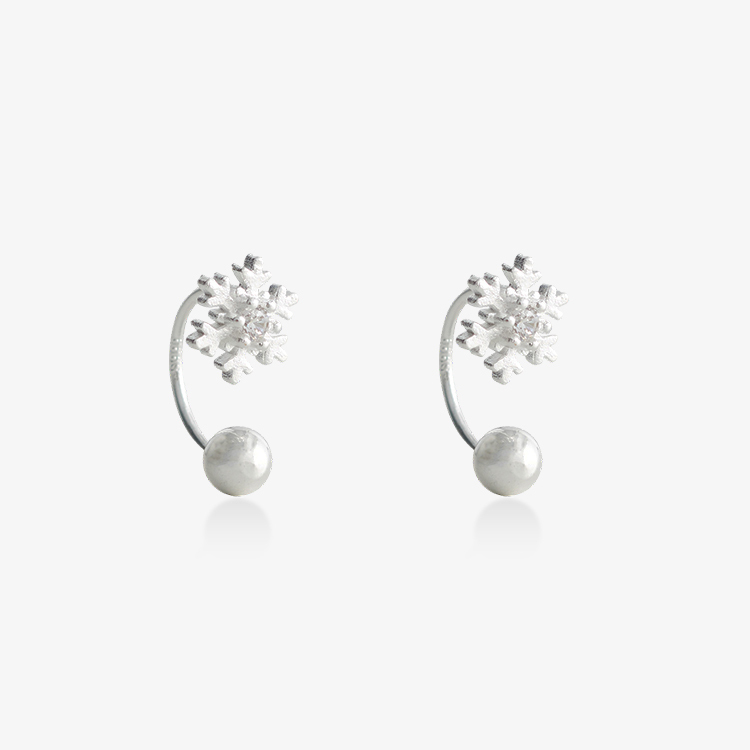 C型雪花鎖珠耳環
