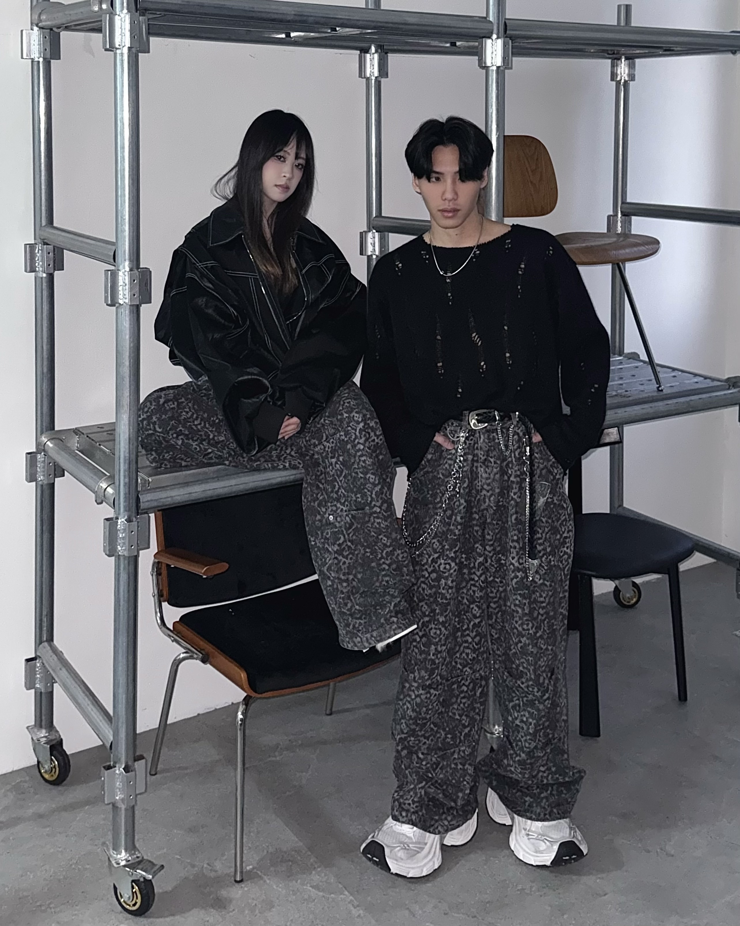 𝐇·𝐓·𝐒 韓國 布達佩斯 黑豹 豹紋設計 復古 暗黑系 寬鬆 牛仔褲