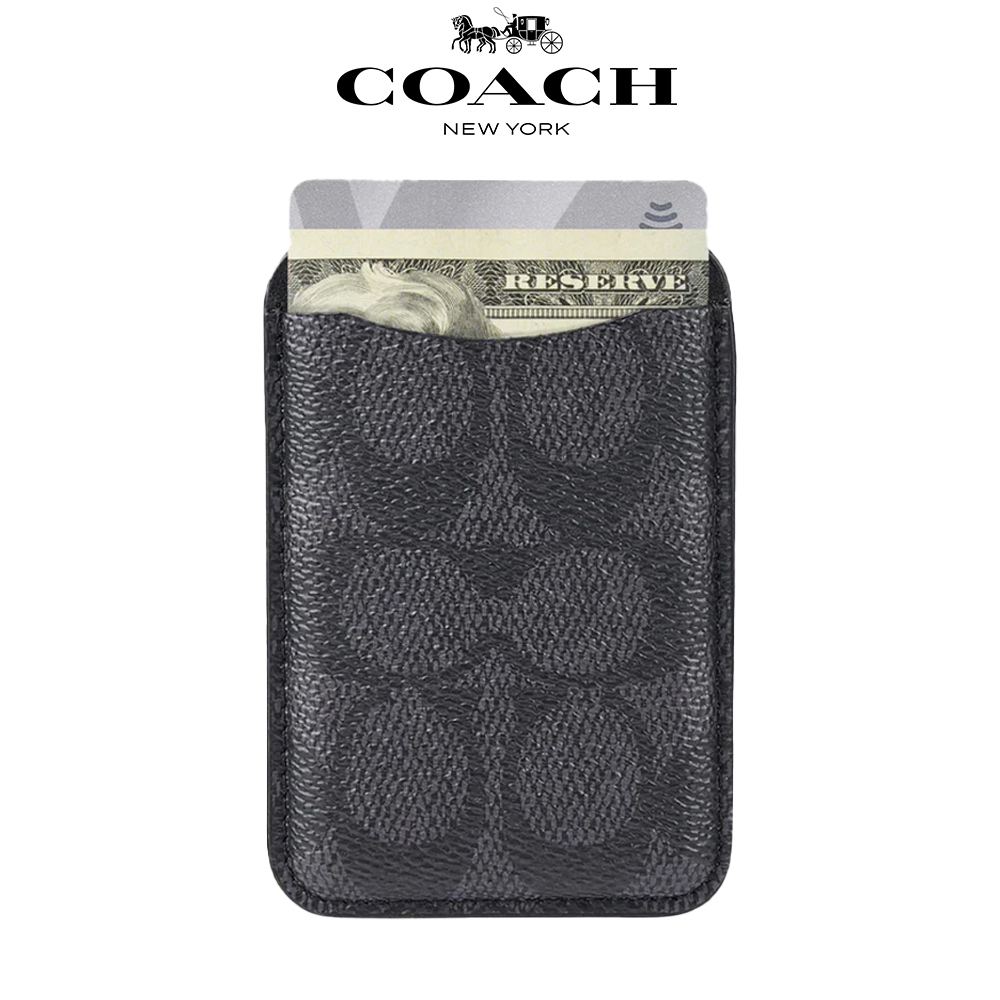 【COACH】精品MagSafe義大利真皮卡套 經典黑