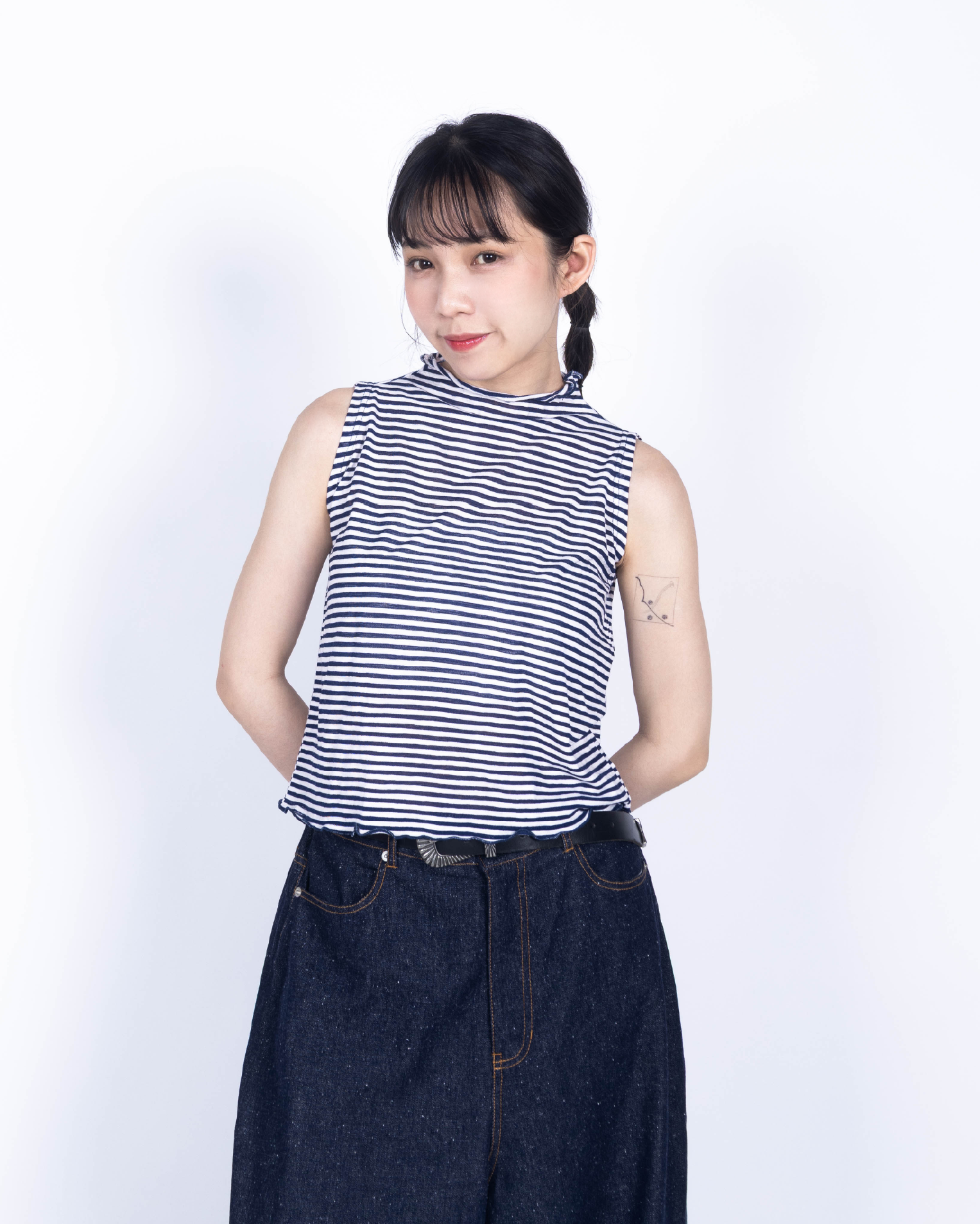 【 Kiki.co Made 】Stripe Skin Turtleneck inner-navy