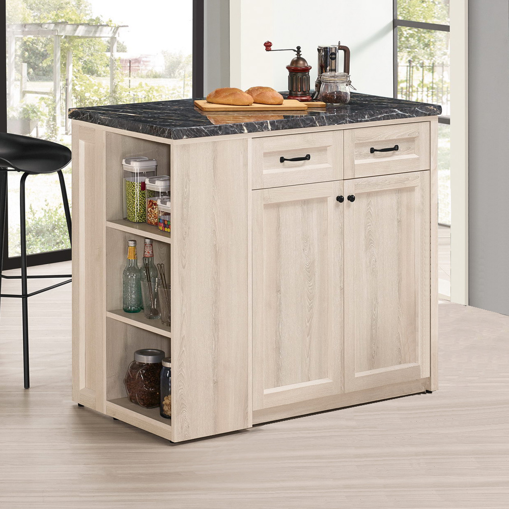 莉蒂3.9尺中島型黑色石面吧台桌+餐櫃/多功能收納餐桌櫃組合