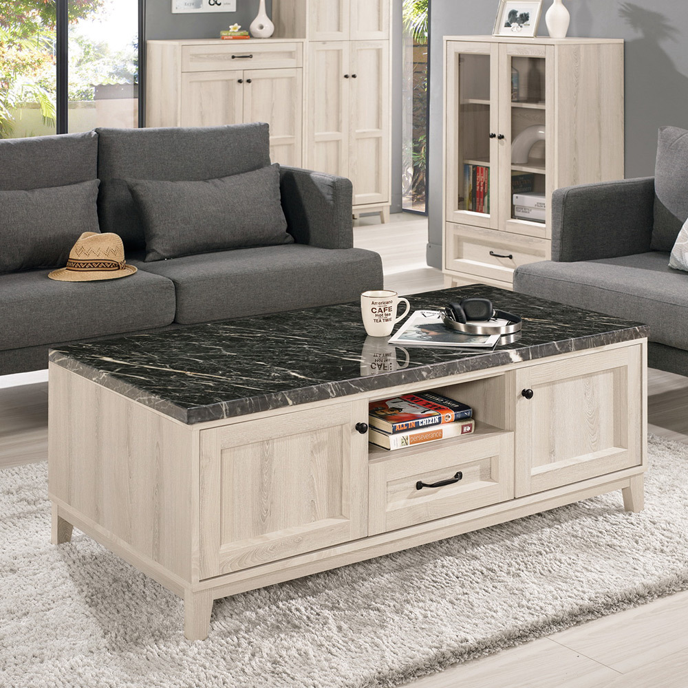 莉蒂4.4尺四門二抽石面大茶几