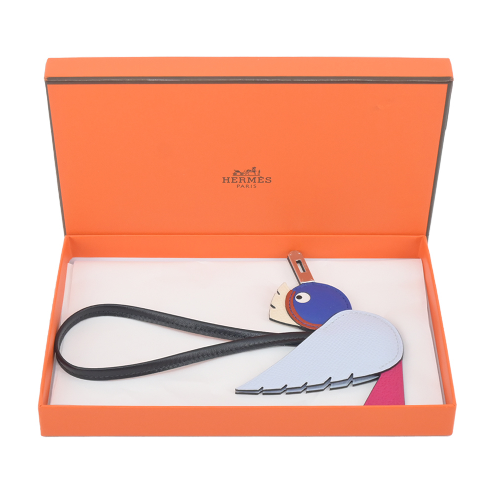 Hermes 愛馬仕Birdy charm 牛皮鴕鳥皮羊皮拼接飛鳥吊飾(霧藍色