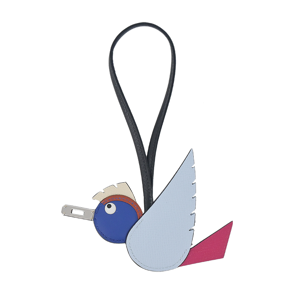 Hermes 愛馬仕Birdy charm 牛皮鴕鳥皮羊皮拼接飛鳥吊飾(霧藍色