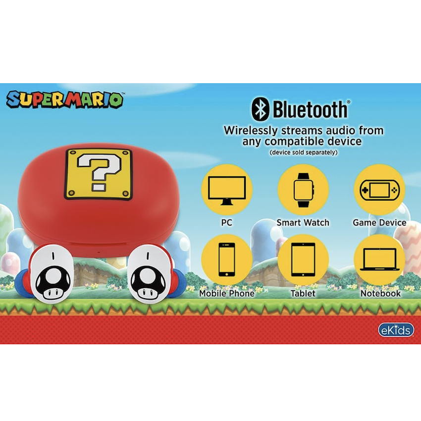 美國 Super Mario 兒童藍芽耳機 (附充電盒)