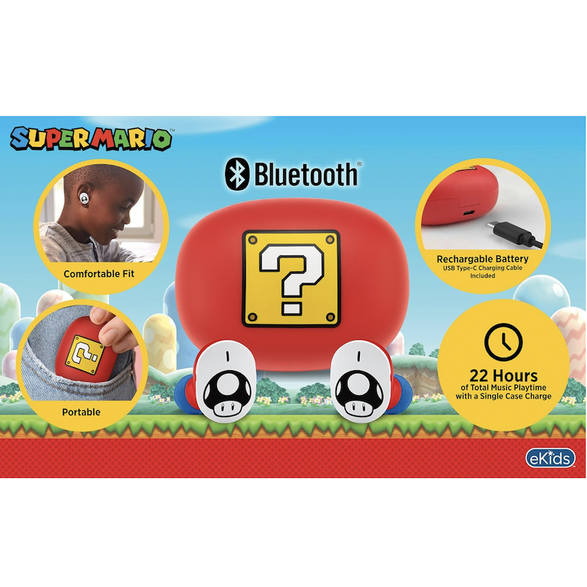 美國 Super Mario 兒童藍芽耳機 (附充電盒)