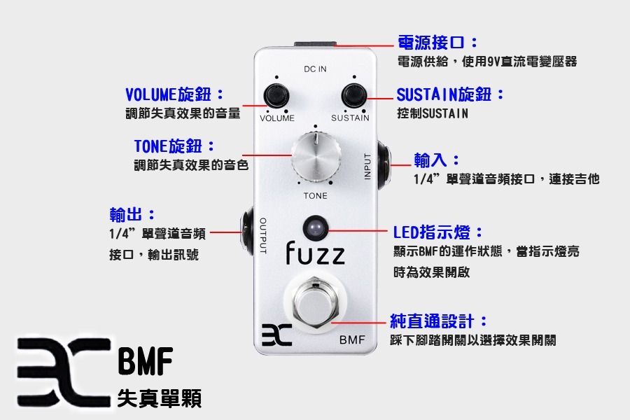 出清 電吉他效果器 BMF FUZZ(法茲) 失真單顆 效果 鋁合金外殼