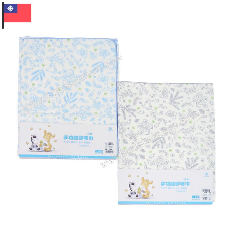 舒適牌: 台灣製 - 4層紗布白底淡花浴巾 10819