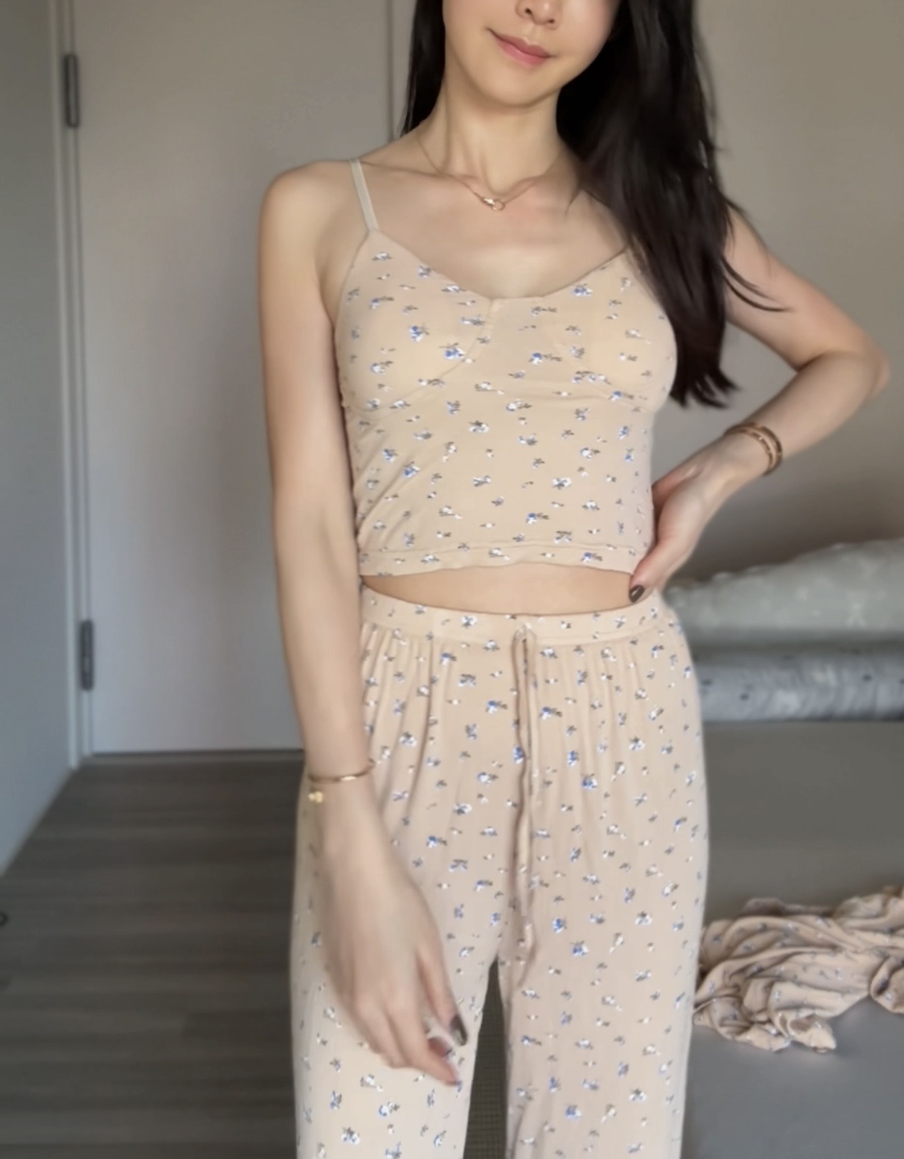 花朵家居睡衣三件套（含胸墊）