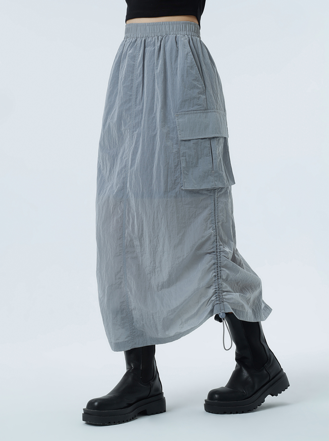 後開岔抽繩工裝長裙