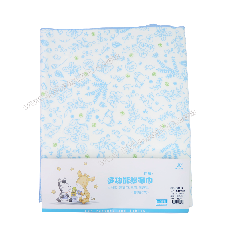 舒適牌: 台灣製 - 4層紗布白底淡花浴巾 10819