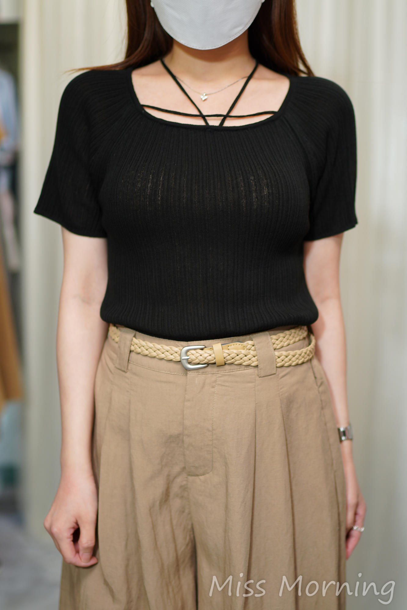 領位自由頸繩彈彈線衫(14588)