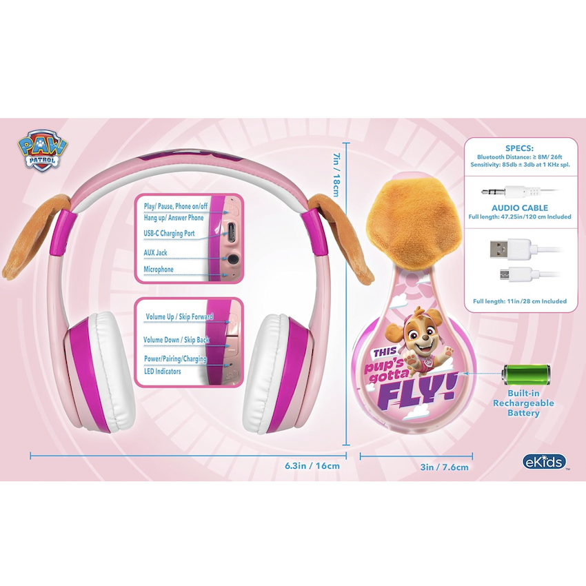 美國 Paw Patrol Skye Headphone 藍牙耳機 (內置 Microphone)