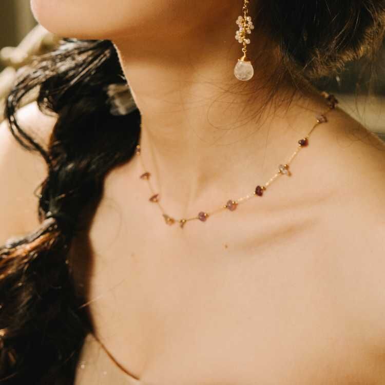 靜紫流光的思緒 不規則天然石 紫水晶 鈦鋼項鍊