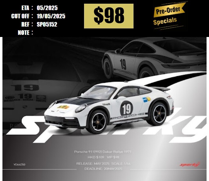 PO-$98 * SPARKY * 1:64 Porsche 911(992) Dakar  Rallye 1971（Tiny Exclusive ） [OD15/05]