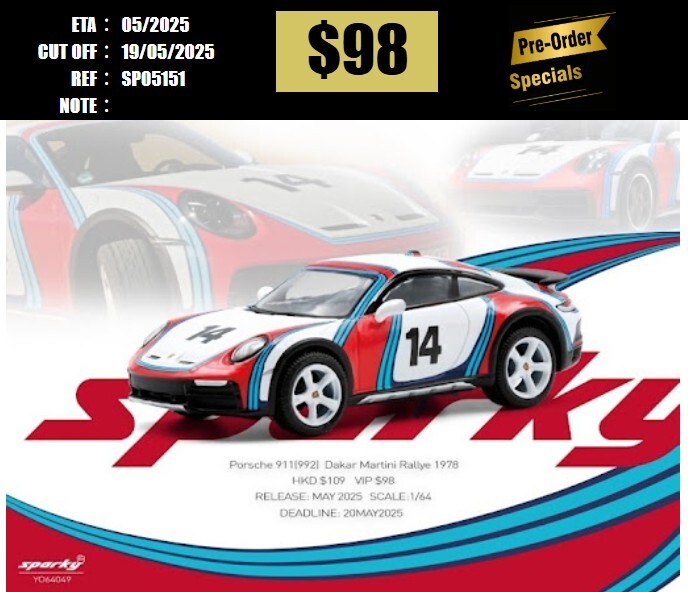 PO-$98 * SPARKY * 1:64 Porsche 911(992) Dakar Martini Rallye 1978（Tiny Exclusive ） [OD15/05]