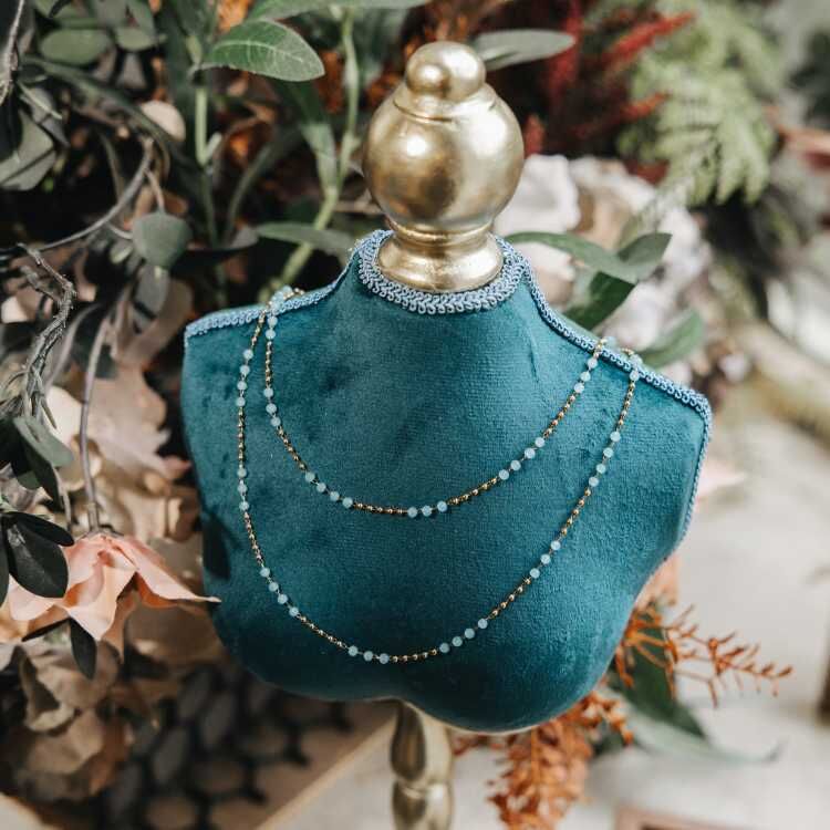 湖光疊影的心語 碧藍琉璃珠 鈦鋼項鍊套組