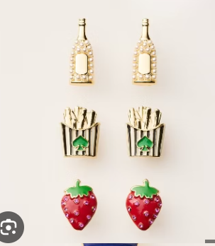 [S] KATE SPADE RED/GREEN/GOLD MIXED NOVELTY STUD EARRINGS 3PK, 198850232600 (SKS1639)