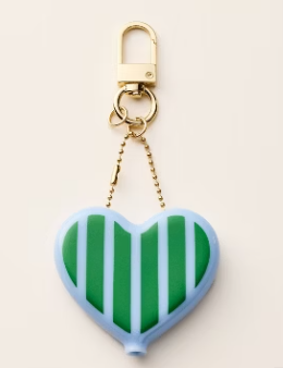 [S] KATE SPADE GREEN/BLUE STRIPE HEART COIN PURSE BAG CHARM KEYCHAIN, 198850232495 (SKS1641)