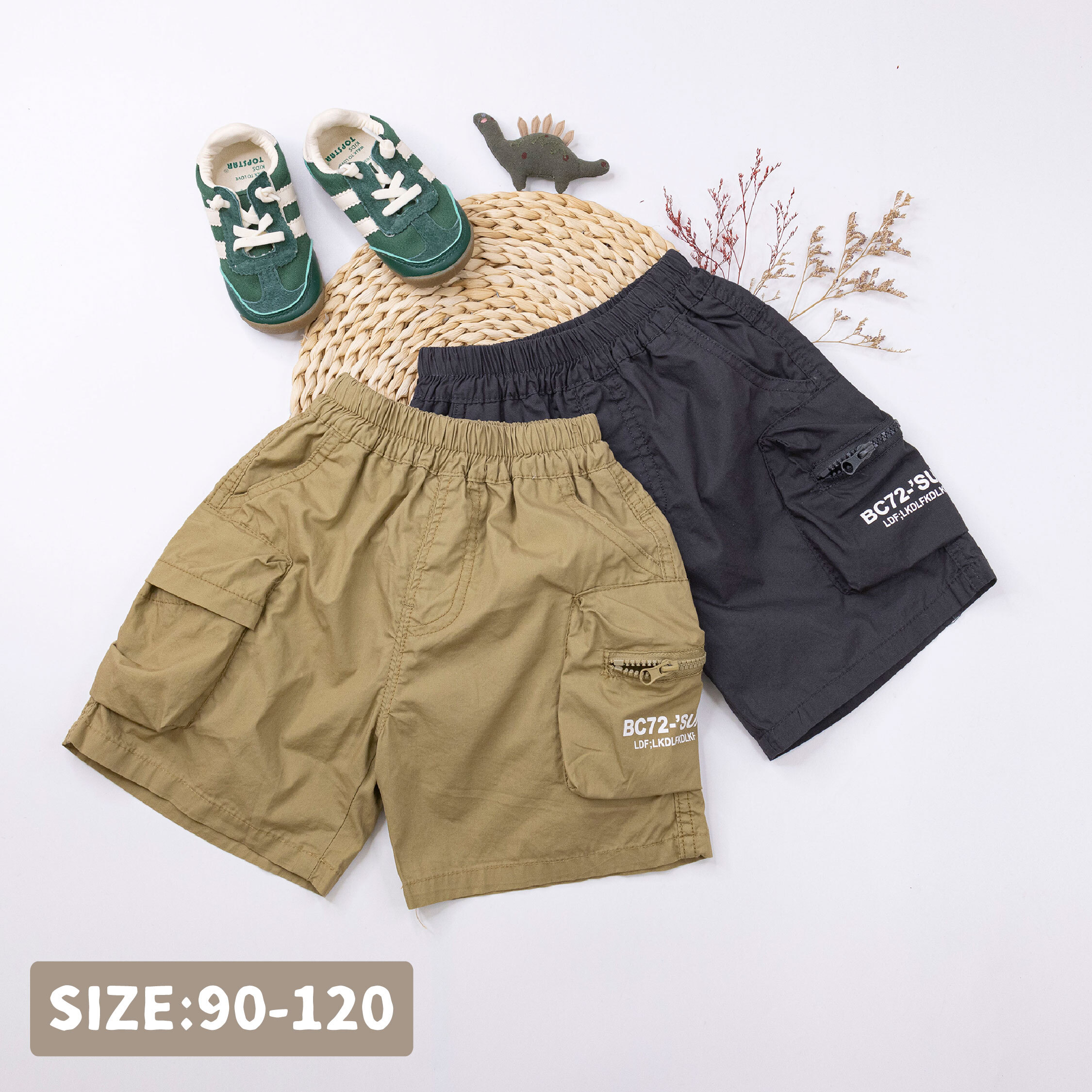 【H50239】經典字母印花棉質休閒短褲