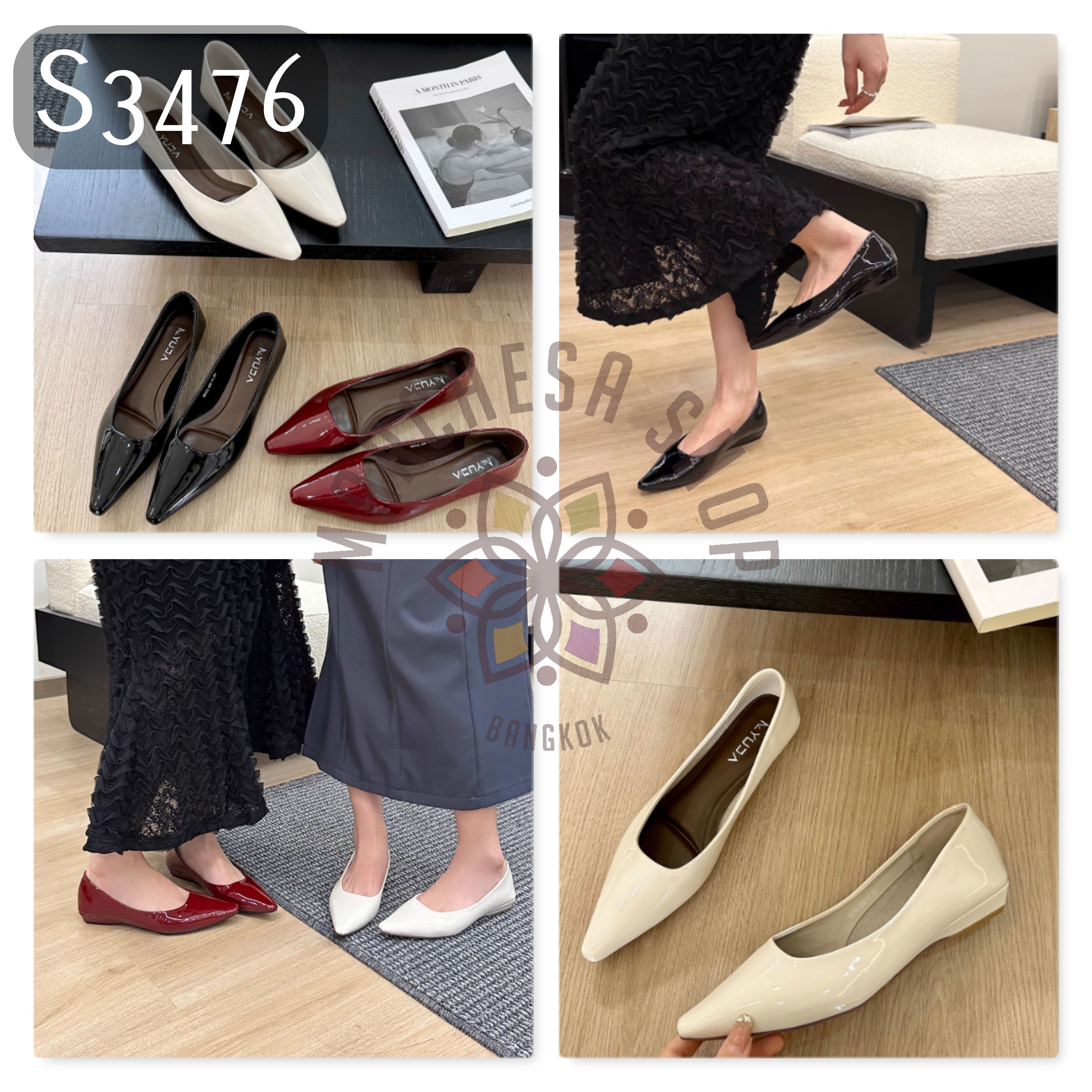 S3476 - 羊漆皮簡約尖頭船踭鞋