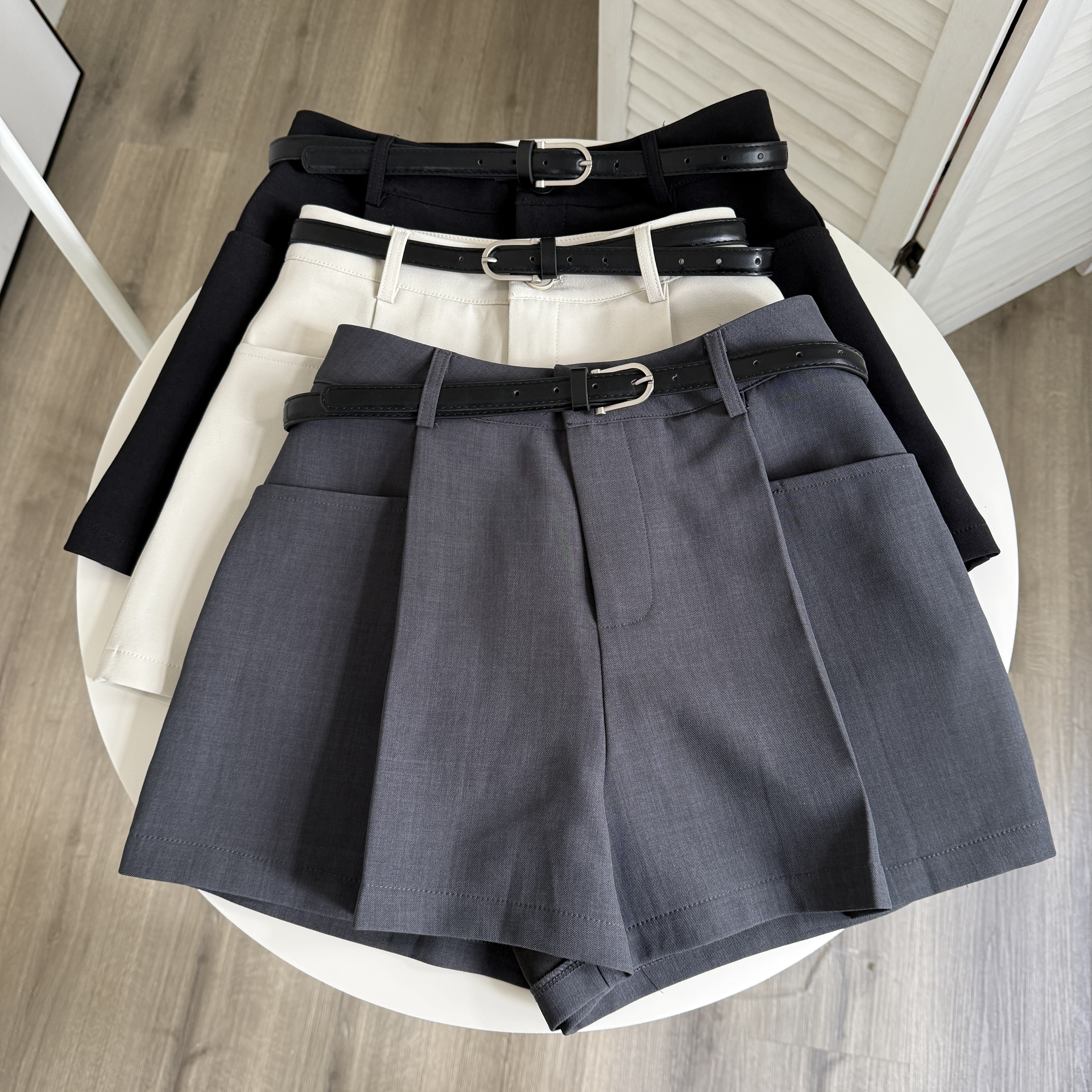 簡約雙摺紋西褲連腰帶