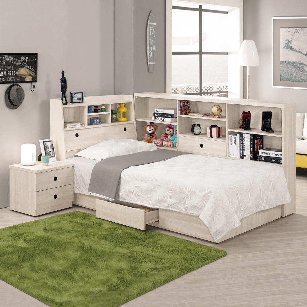 傑洛3.5尺多功能單人床房間組-四件組(床頭箱+三抽收納床底+床頭櫃+收納床邊櫃)(不含床墊)