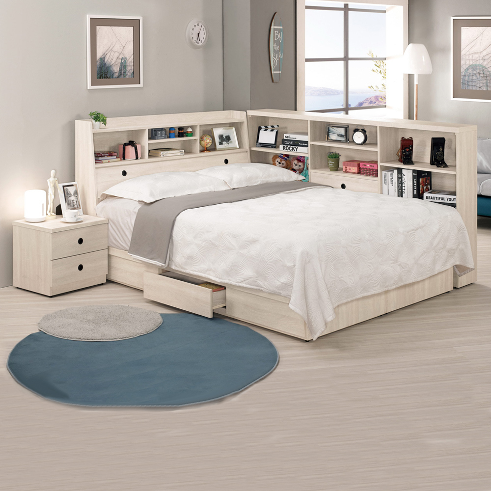 傑洛5尺多功能雙人床房間組-四件組(床頭箱+三抽收納床底+床頭櫃+收納床邊櫃)(不含床墊)