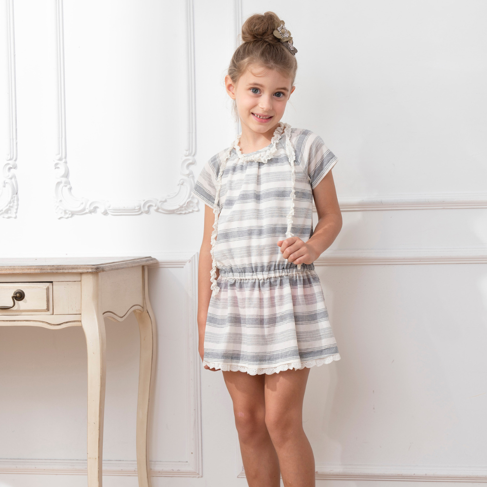 PIPPY清爽橫條純棉連身裙洋裝 灰