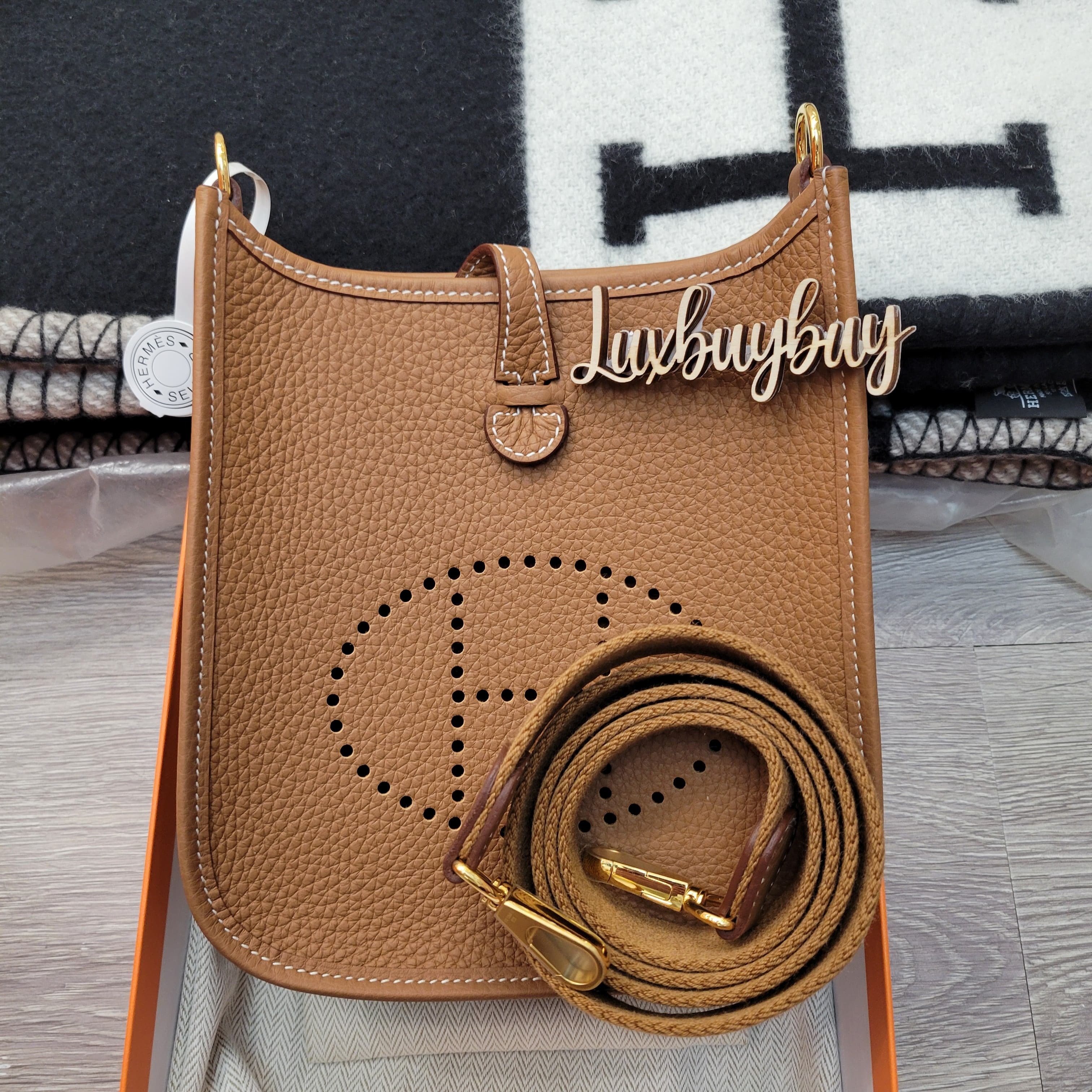 Hermes mini Evelyne gold CC TC STRAP 110CM