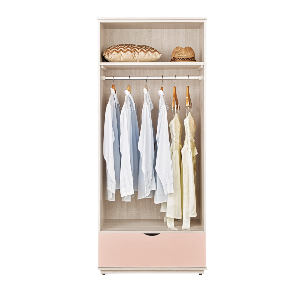 斯緹2.5尺粉色二門單抽衣櫃(單吊桿)